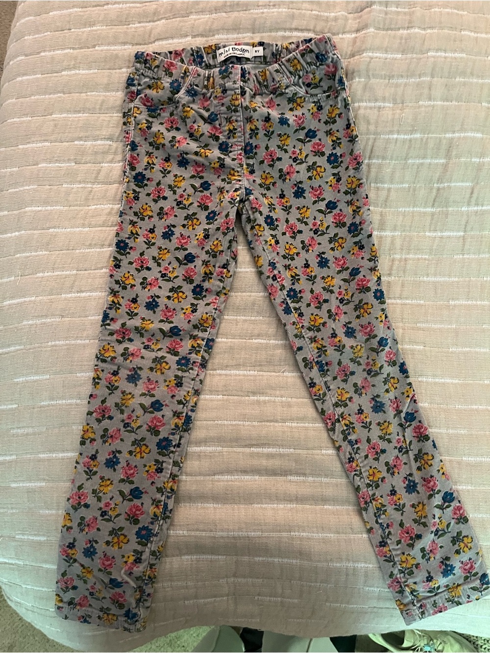 Mini Boden Girls Floral Print Gray Pants